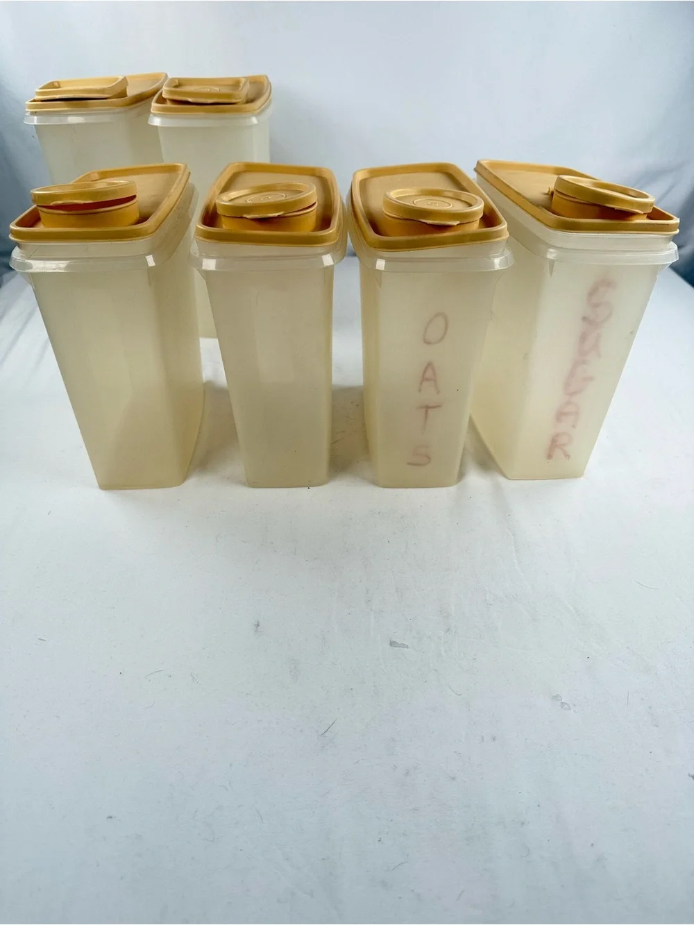 Tupperware Set of 6 Translucent Canister Set with Tan Lids